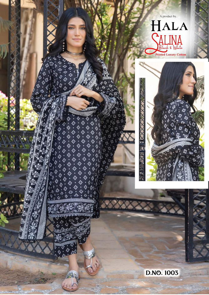 Hala Salina Black And White Cotton Dress Material Catalog
